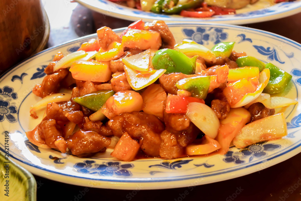 Closeup of Sweet and Sour fried with pork chinese style Closeup of Sweet and Sour fried with pork chinese style