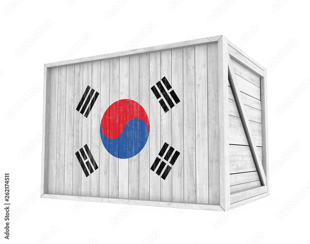 Wooden Crate South Korea Flag Isolated Wooden Crate South Korea Flag Isolated