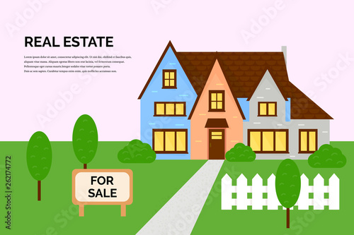 Cottage for sale agency offer flat banner template