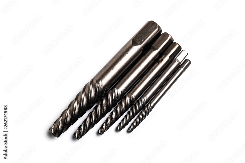 drill extractors close up view isolated on white background drill extractors close up view isolated on white background