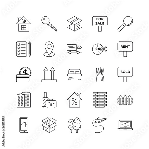 Real estate market line icons set