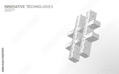 3D hashtag symbol white neutral low poly. Communication online social media share search posts. Information innovation web technology vector illustration