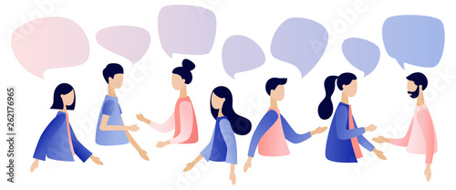 Group of people talking . Businessmen discuss social network, news, social networks, chat, dialogue speech bubbles.Flat style. Vector illustration