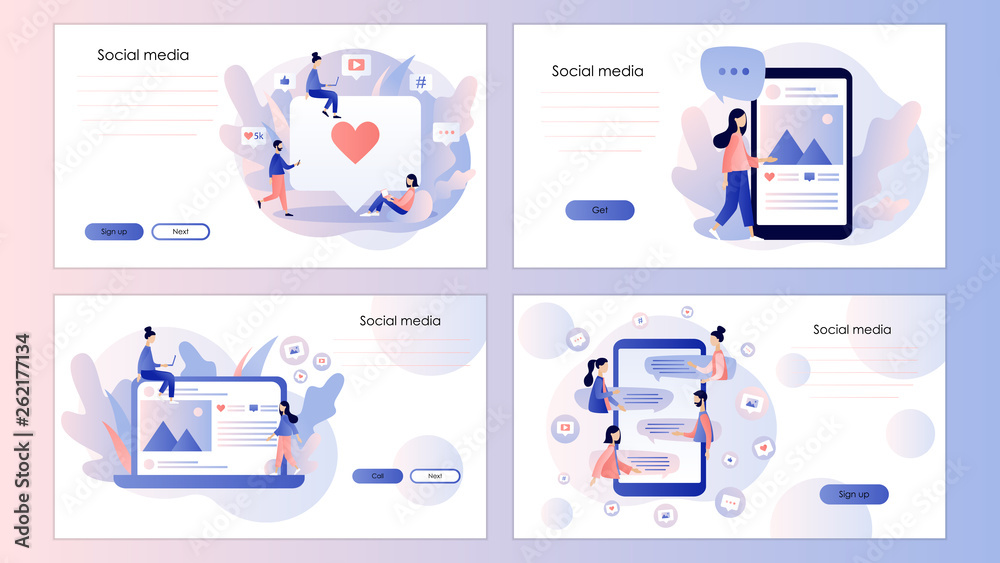 Social media concept. Screen template for mobile smart phone, landing ...