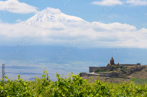 Ancient Armenian church Khor Virap with Ararat on the background.