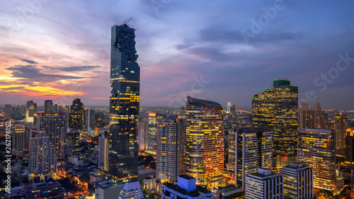 Wallpaper Mural Bangkok City - Aerial view  beautiful sunset  Bangkok city downtown skyline of Thailand , Cityscape tower at night  , landscape Bangkok Thailand Torontodigital.ca