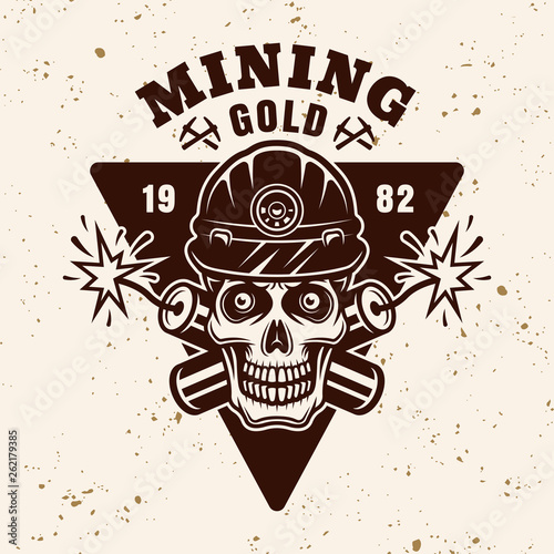 Goldminer skull and two dynamites vector emblem