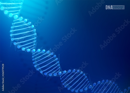 DNA science technology vector background for biomedical, health, chemistry design. Chromosome concept. 3D style pattern in dark blue color