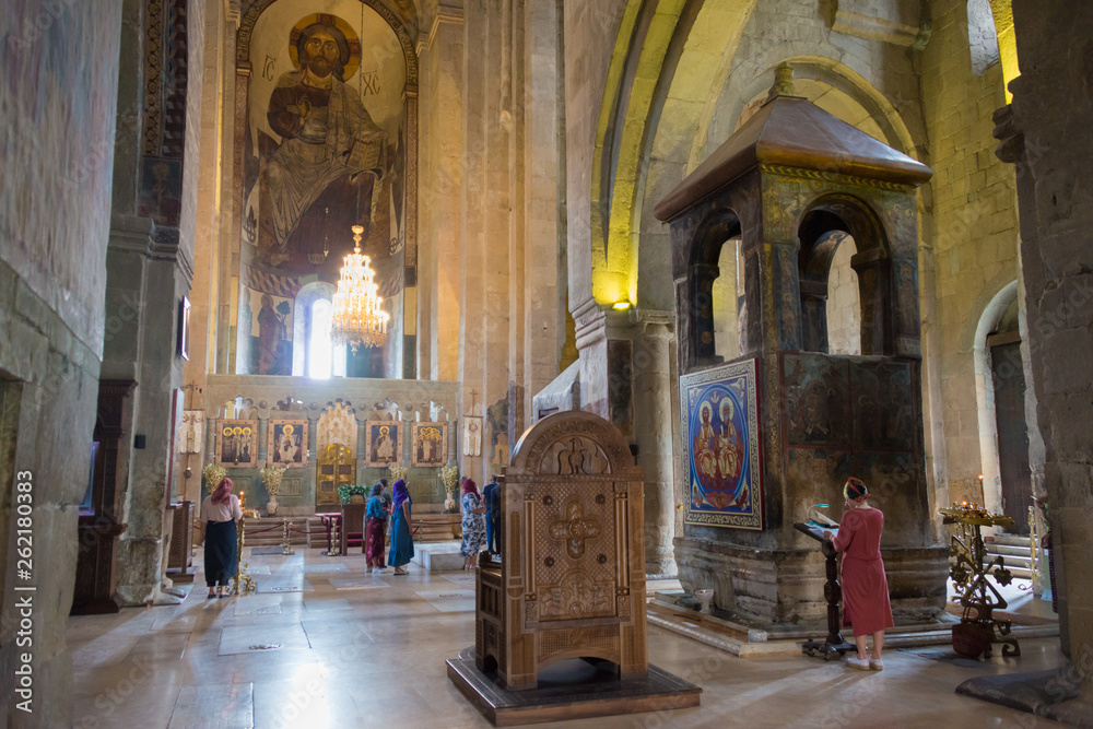 Mtskheta, Georgia - Jul 21 2018: Svetitskhoveli Cathedral in Mtskheta, Mtskheta-Mtianeti, Georgia. It is part of the World Heritage Site - Historical Monuments of Mtskheta.