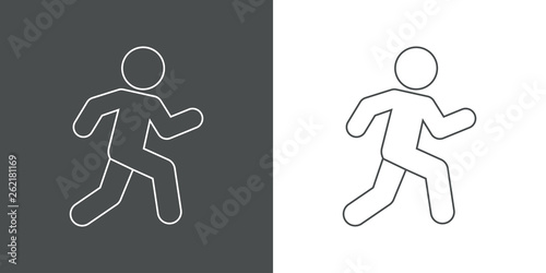 Icono plano lineal hombre corriendo en gris y blanco