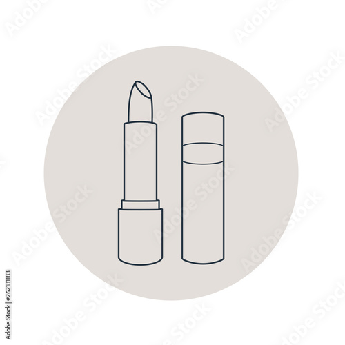 Icono plano lineal pintalabios en círculo color gris