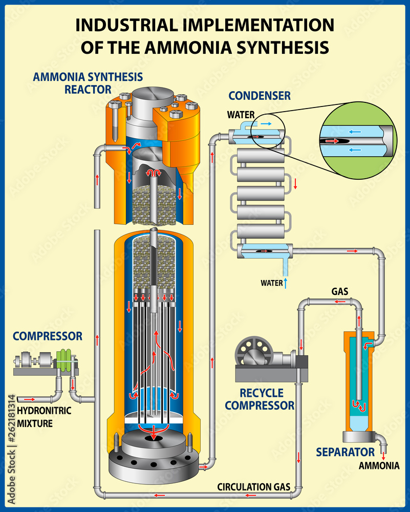 The process for the manufacture of ammonia. Ammonia synthesis. Vector