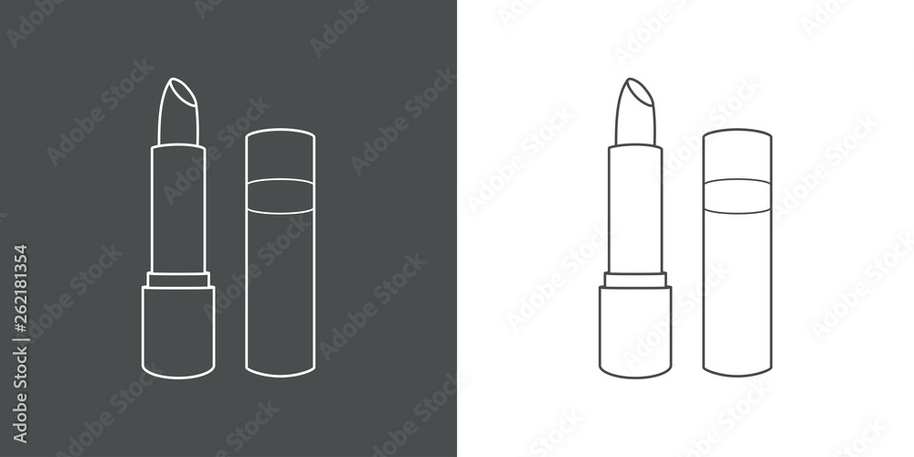 Icono plano lineal pintalabios en gris y blanco Icono plano lineal pintalabios en gris y blanco