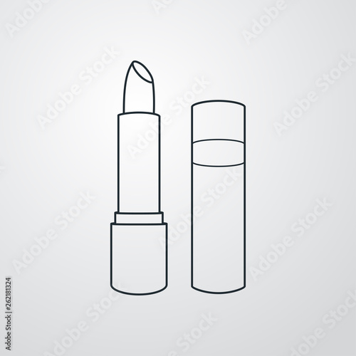 Icono plano lineal pintalabios en fondo gris