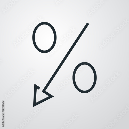 Icono plano lineal porcentaje bajar en fondo gris