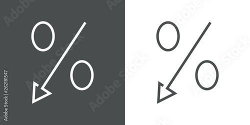 Icono plano lineal porcentaje bajar en gris y blanco
