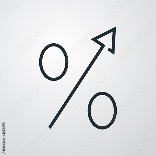 Icono plano lineal porcentaje subir en fondo gris
