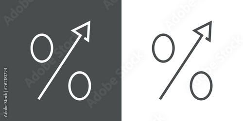 Icono plano lineal porcentaje subir en gris y blanco