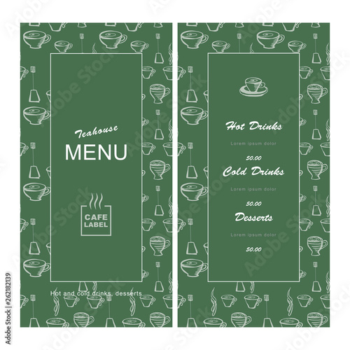 Menu template for cafe, teahouse, bar, bistro. hand-drawn vector illustration of green color