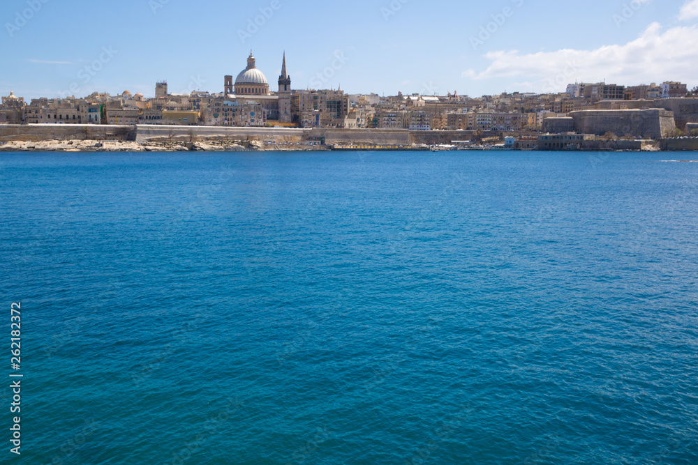 Valletta panoramic view, Malta. Sunny summer day. View from Sliema. 