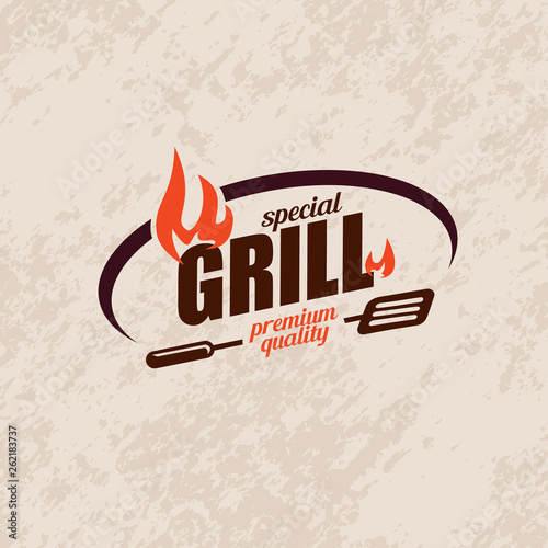bbq and grill  stylized vector symbol, label and emblem template