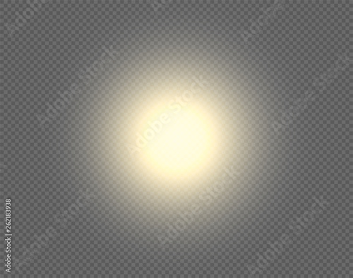 Sun vector background. Sunshine design isolated on transparent backdrop. Round circle yellow graphic element with light bright shine blur effect