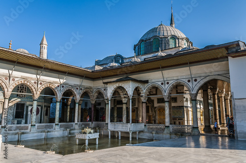 Print op canvas Upper terrace with fountain, İftar bower and Baghdad Kiosk, Topkapi Palace,  Ist