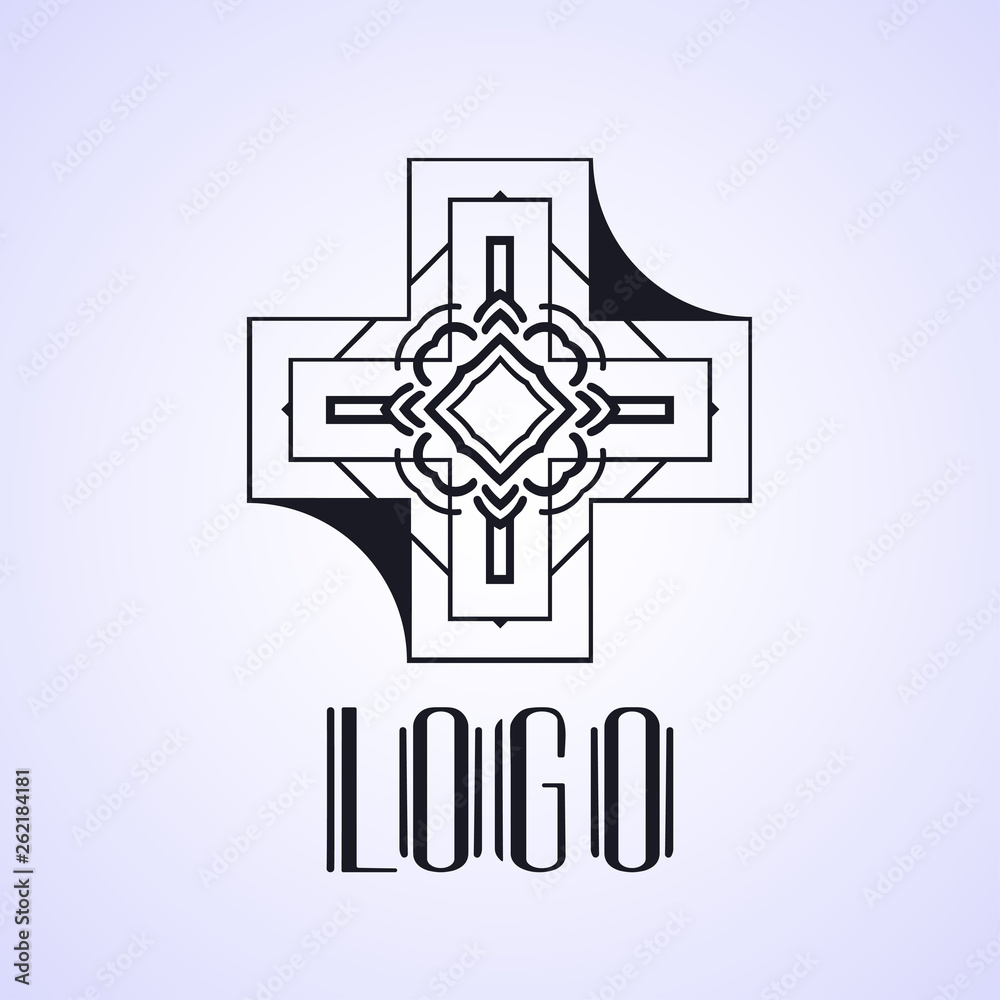 Beautiful emblem, badge for template logo in modern art deco style