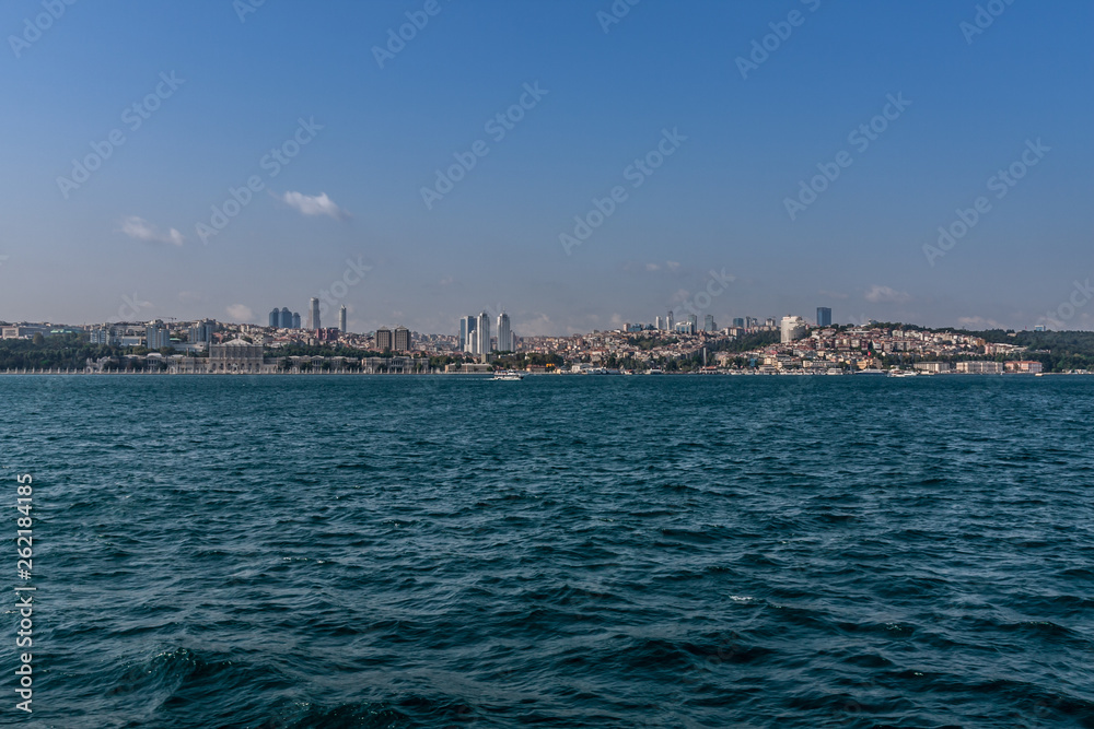A view of Besiktas district from the Bosphorus strait, Istanbul