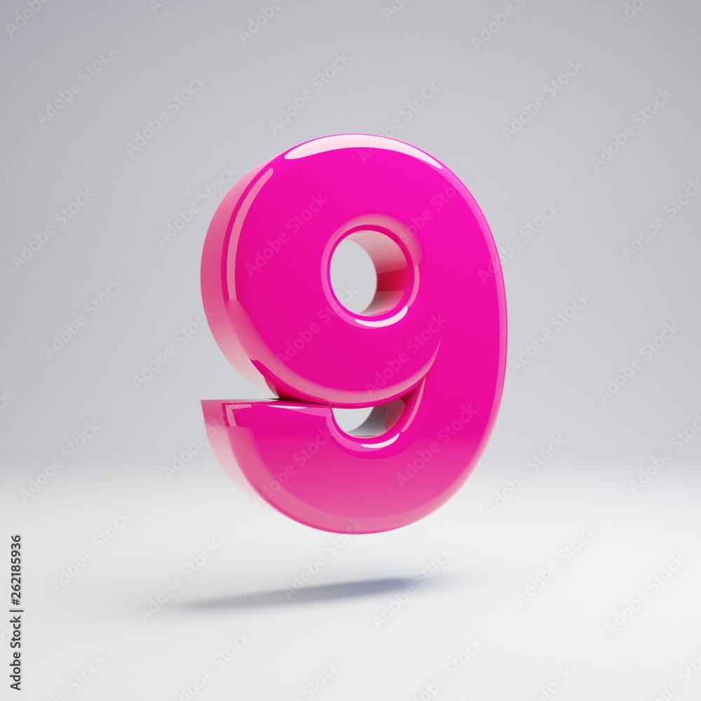 Volumetric glossy pink number 9 isolated on white background. Volumetric glossy pink number 9 isolated on white background.