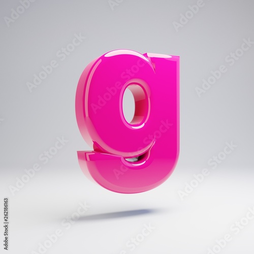 Volumetric glossy pink lowercase letter G isolated on white background.