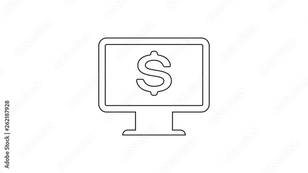 Grey Computer monitorwith dollar line icon on white background. Internet financial security concept, online finance protection. 4K Video motion graphic animation Grey Computer monitorwith dollar line icon on white background. Internet financial security concept, online finance protection. 4K Video motion graphic animation