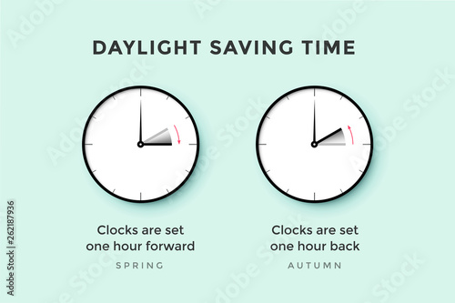 Daylight saving time. Set of clock time for Spring forward, Autumn back, Summer time