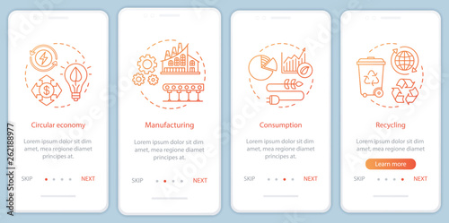 Circular economy onboarding mobile app page screen with linear concepts