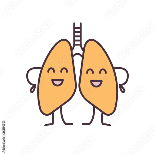 Happy human lungs character color icon