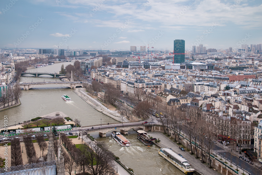 aerial view of Paris and Seine river