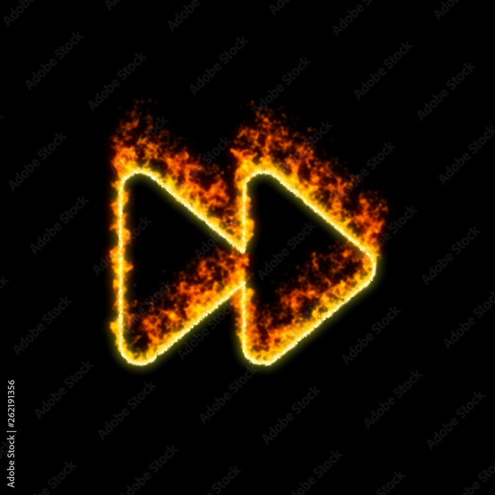 Fototapeta premium The symbol forward burns in red fire