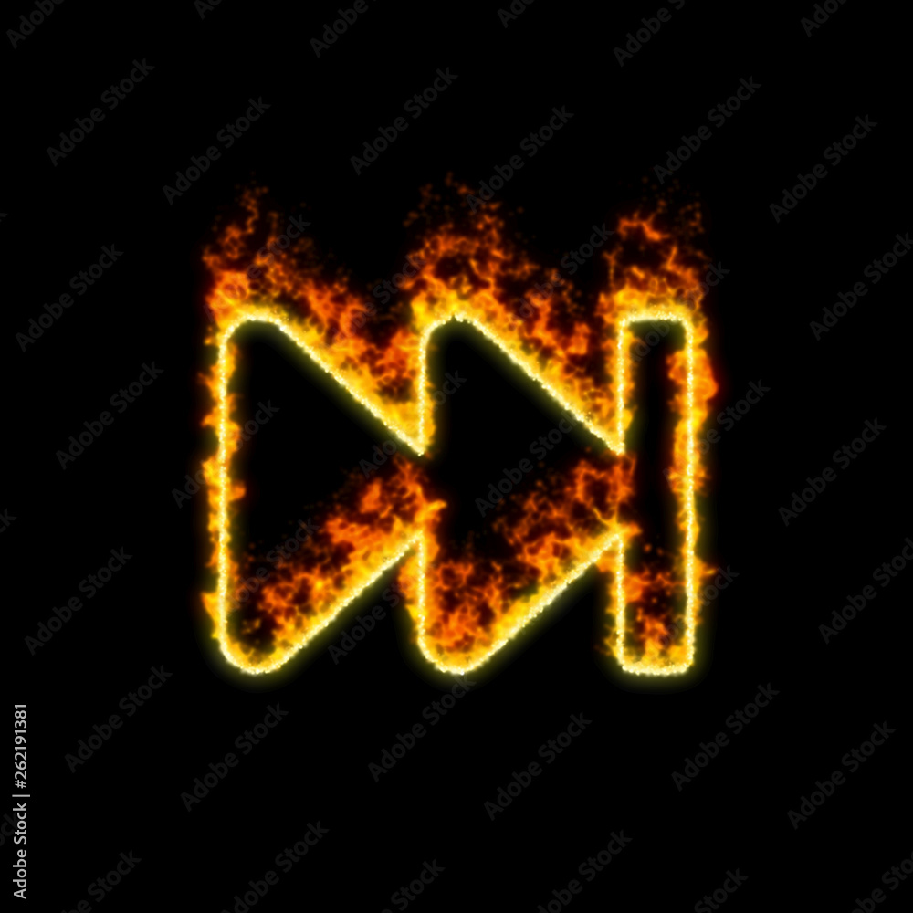 Fototapeta premium The symbol fast forward burns in red fire