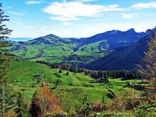 Alpine pastures and meadows in the Apenzellerland region and on the slopes of the Alpstein mountain range - Canton of Appenzell Innerrhoden (AI), Switzerland photo