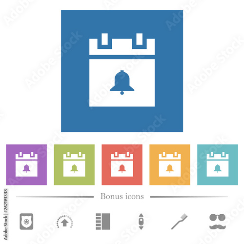 Schedule alarm flat white icons in square backgrounds photo