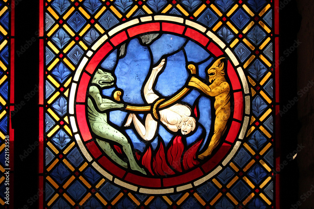 stained-glass window in a castle in vendôme (france)