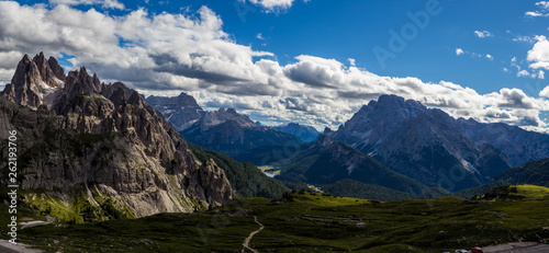 Majestic high mountain view of Dolomites mountain when hiking around Tre Cime trail  Italy