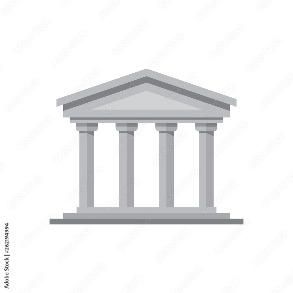 Obraz premium Bank building concept icon vector illustration in flat style design. Ancient temple architecture creative logo sign. Administration government house symbol. Real estate emblem. 