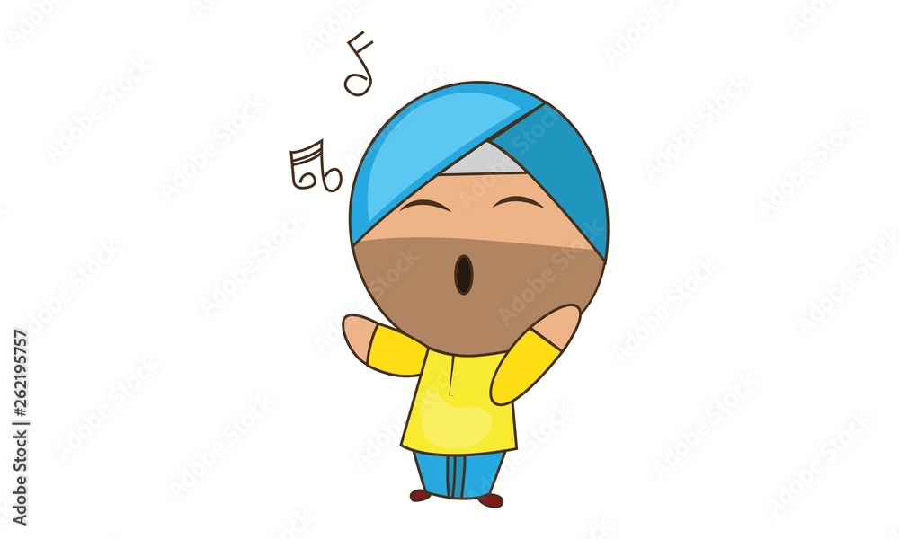 Vector cartoon illustration of punjabi sardar singing a song. Isolated on  white background. Stock Vector | Adobe Stock