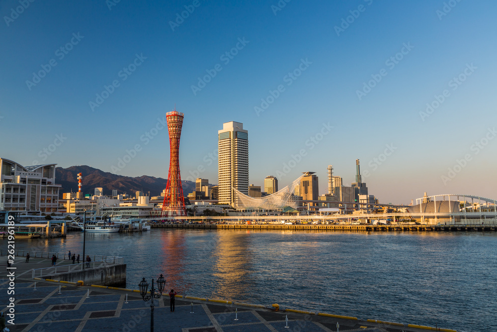 Port of Kobe skyline in beautiful afternoon, Kansai, Japan