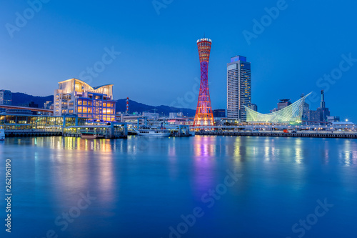 Port of Kobe skyline at night in Kansai, Japan