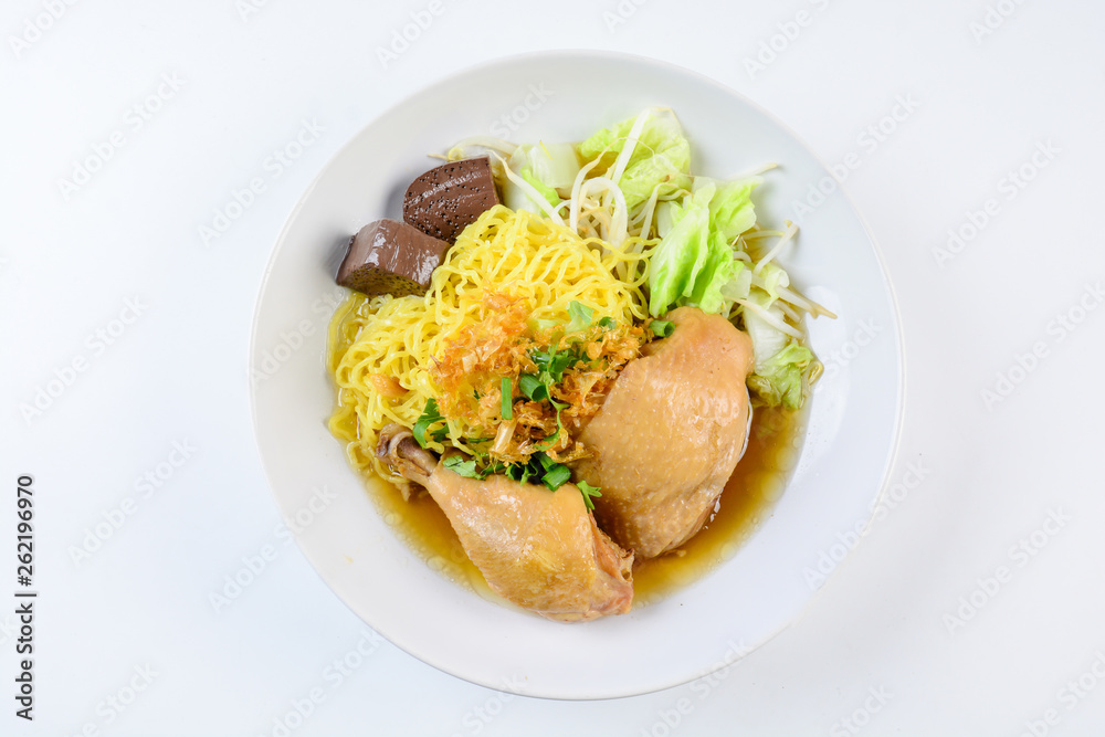 Dish with fresh homemade chicken soup, noodles and vegetables Dish with fresh homemade chicken soup, noodles and vegetables