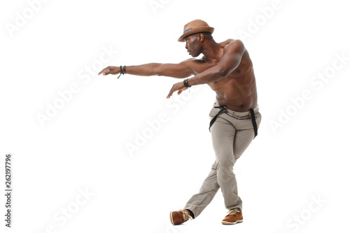Canvas Stylish elegant black male dancer isolated on white background.