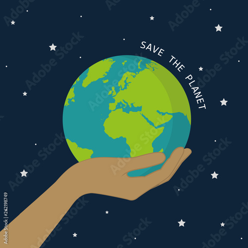 hand hold earth in universe save the planet concept vector illustration EPS10