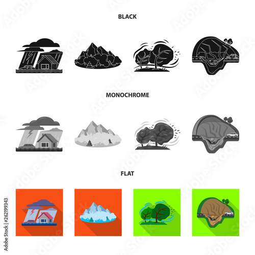 Isolated object of natural and disaster symbol. Collection of natural and risk stock vector illustration.